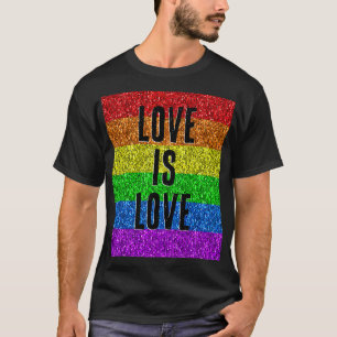 T-shirt Drapeau LGBT vibrant texte scintillant Love person