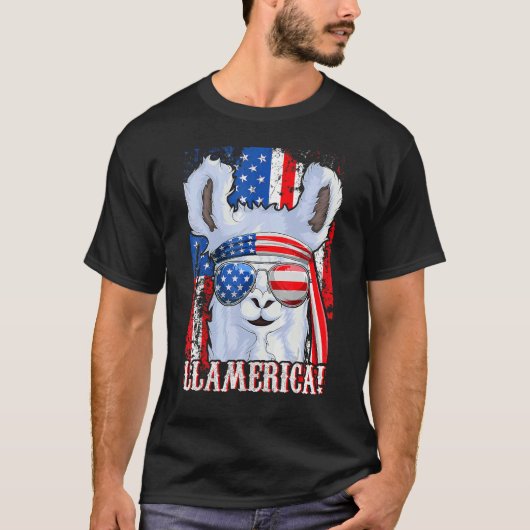 T-shirt Drapeau Llama Américaine Fille 4 juillet Llamer (Devant)