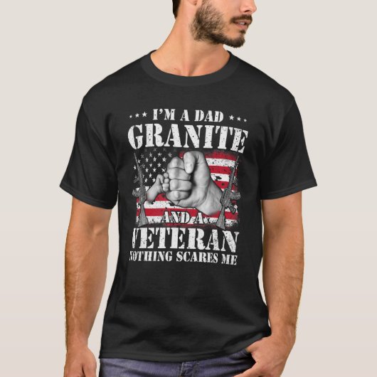 T-shirt Drapeau Mains Je suis un papa Granite et un vétéra (Devant)