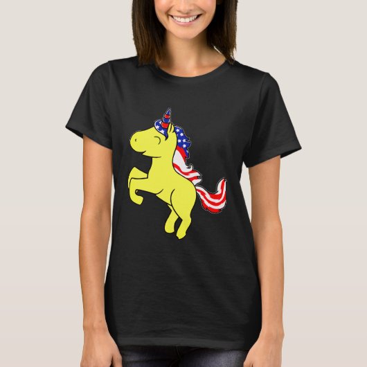 T-shirt Drapeau Mane caricature Unicorn Yellow Patriotic U (Devant)