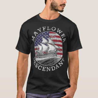 T-shirt Drapeau Mayflower Descendant USA Distorsion