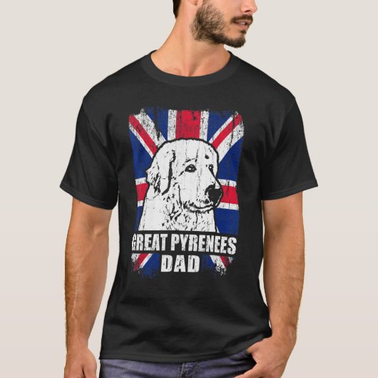 T-shirt Drapeau Mens Great Pyrenees Papa Cool Uk Drapeau V (Devant)
