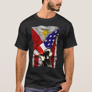 T-shirt Drapeau mi-américain Filipino ROOTS USA Drapeau Ph