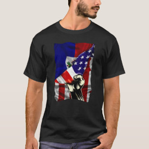 T-shirt Drapeau mi-américain Haïti ROOTS USA Drapeau Haïti