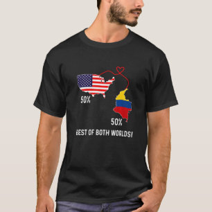 T-shirt Drapeau moitié américain moitié colombien combiné 