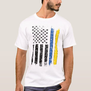 T-shirt Drapeau moitié ukrainien moitié américain Ukrai