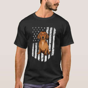 T-shirt Drapeau Noir Blanc Américain Brown Dachshund 4e De