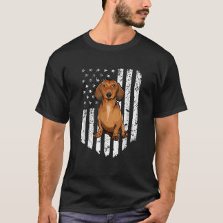 T-shirt Drapeau Noir Blanc Américain Brown Dachshund 4e De