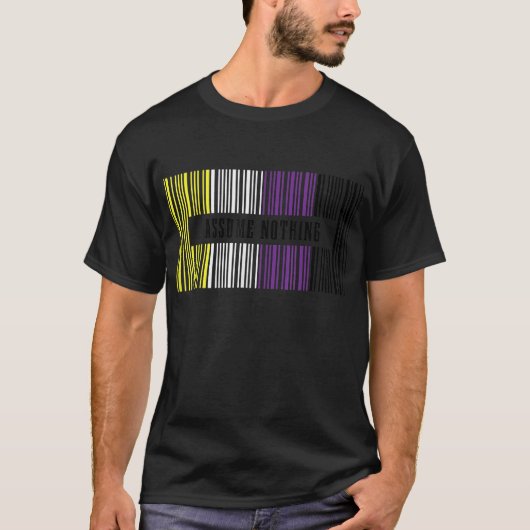 T-shirt Drapeau Non Binaire Code Barres Ne Supposons Rien (Devant)