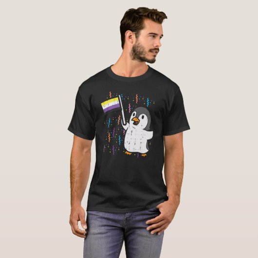 T-shirt Drapeau non binaire de pingouin mignon Enby Nb Pri (Devant entier)