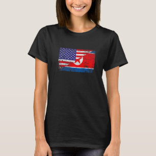 T-shirt Drapeau nord-coréen en détresse et drapeau américa