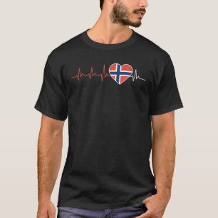 T-shirt Drapeau Norvège Battement de coeur ECG Noreg Norge