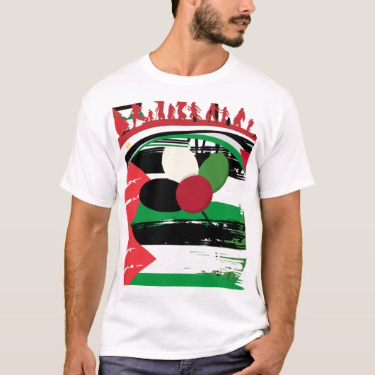T-shirt Drapeau palestinien et silhouette des réfugiés (Devant)