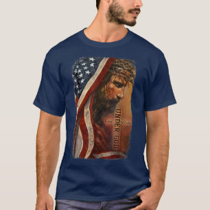 T-shirt Drapeau Patriotique Chrétien Américain Une nation 