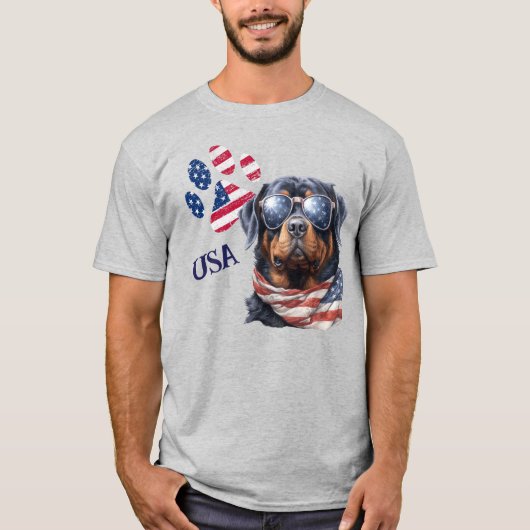 T-shirt Drapeau patriotique USA Empreinte de patte Rottwei (Devant)