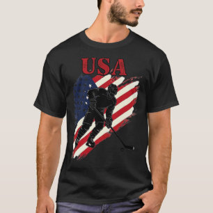T-shirt Drapeau patriotique USA Jeux d'hiver de hockey sur