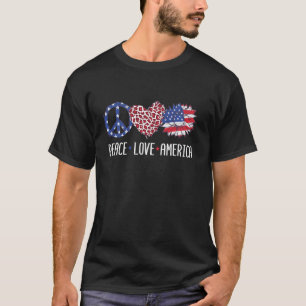 T-shirt Drapeau Patriotique USA Tournesol 4 juillet Paix A