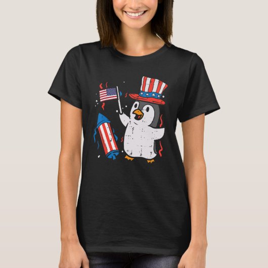 T-shirt Drapeau Penguin Us Casquette mignon 4 juillet Patr (Devant)