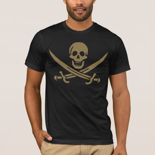 T-shirt Drapeau pirate de Calico Jack Crâne et épées dorés (Devant)