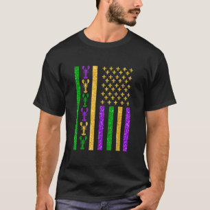 T-shirt Drapeau rétro américain Mardi Gras USA Drapeau Mar