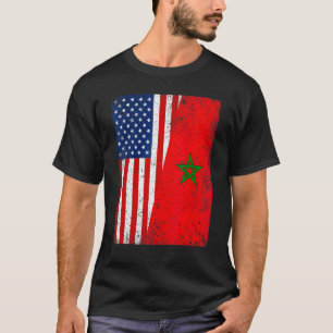 T-shirt Drapeau rétro américain & Maroc Drapeau patriotiqu