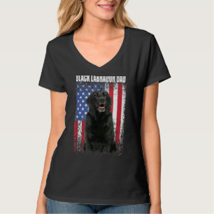 T-shirt Drapeau rétro américain Noir Labrador Papa pour F