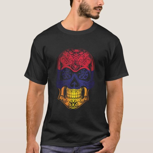 T-shirt Drapeau Rose Et Crâne (Devant)