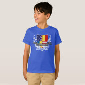 T-shirt Drapeau Roumain-Américain de bouclier (Devant entier)