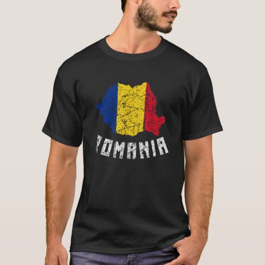 T-shirt Drapeau Roumain Roumain Roumain Hommes Troupés Eur (Devant)