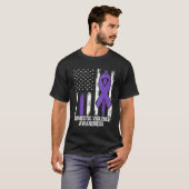 T-shirt drapeau ruban violet de sensibilisation à la viole (Devant entier)