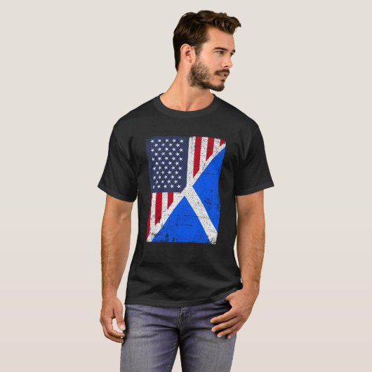 T-shirt Drapeau semi-américain demi-écossais Drapeau améri (Devant entier)