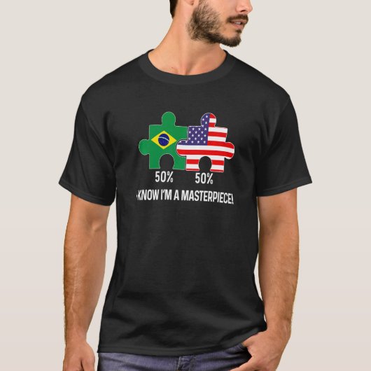 T-shirt Drapeau semi-américain moitié brésilien bra carte (Devant)