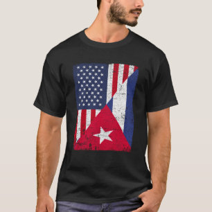 T-shirt Drapeau semi-américain moitié Cuba Drapeau américa