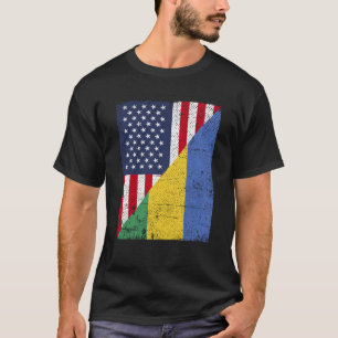 T-shirt Drapeau semi-américain moitié Gabon Drapeau améric