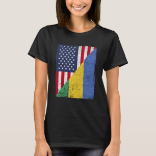 T-shirt Drapeau semi-américain moitié Gabon Drapeau améric