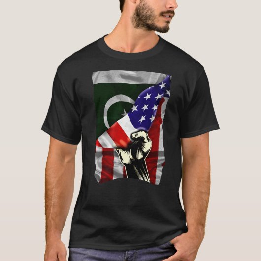 T-shirt Drapeau semi-américain Pakistani ROOTS USA Drapeau (Devant)