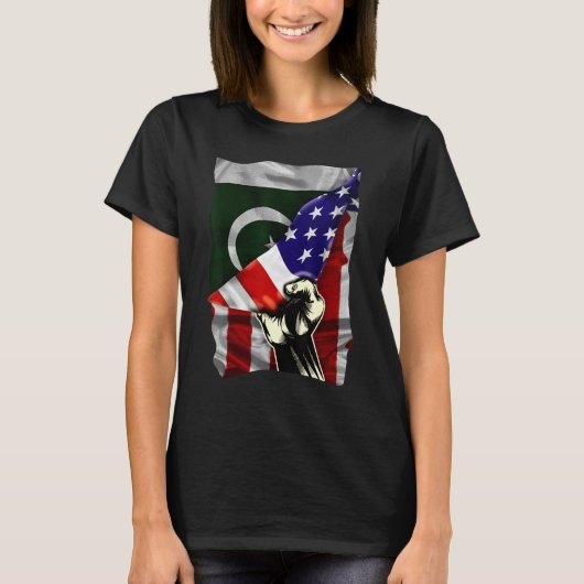 T-shirt Drapeau semi-américain Pakistani ROOTS USA Drapeau (Devant)