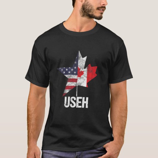 T-shirt Drapeau semi-canadien américain USEH Canada USA Un (Devant)
