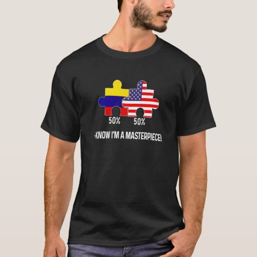 T-shirt Drapeau semi-colombien mi-américain Carte combinée (Devant)