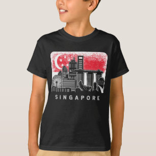 T-shirt Drapeau Singapour Skyline Vintage Singapour
