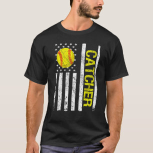 T-shirt Drapeau Softball Catcher American USA