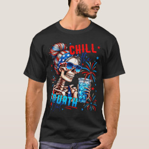T-shirt Drapeau squelette drôle 4 juillet mignon chill the