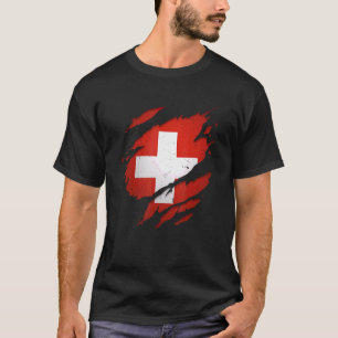 T-shirt Drapeau suisse déchiré Fiers
