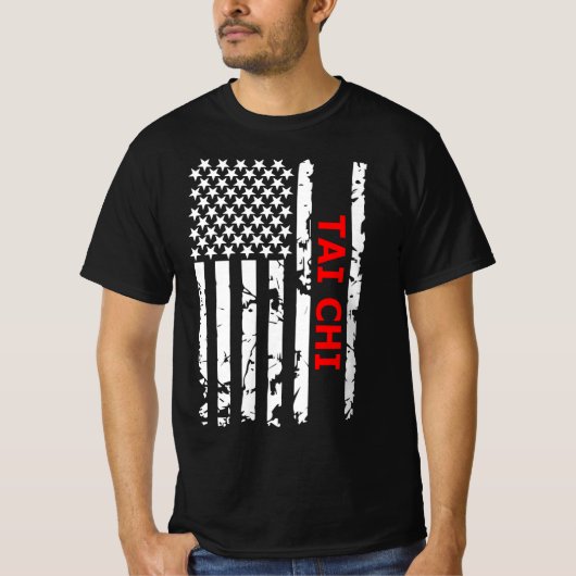 T-shirt Drapeau Tai Chi Cool Noir Et Blanc États-Unis (Devant)