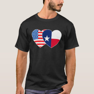 T-shirt Drapeau Texas and USA Twin Heart pour les Américai