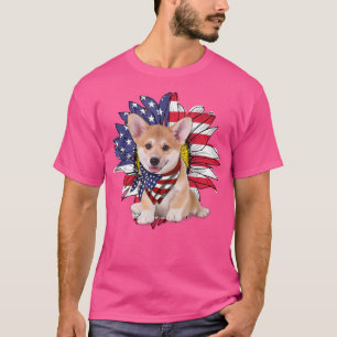 T-shirt Drapeau Tournesol Américain Corgi Gallois Amoureux