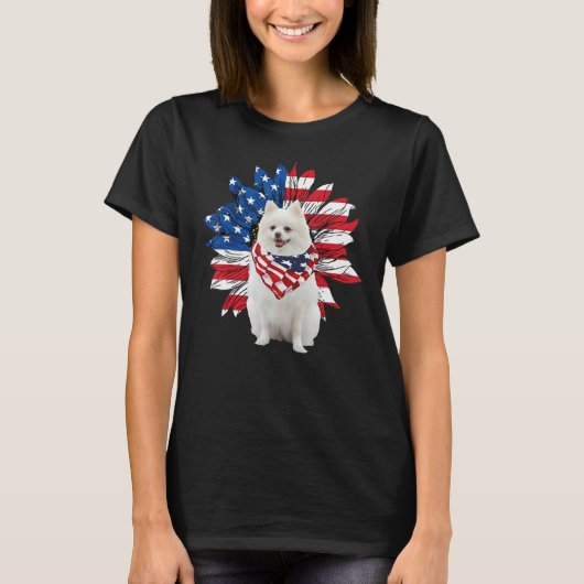 T-shirt Drapeau Tournesol Américain Pomeranian 4 juillet P (Devant)
