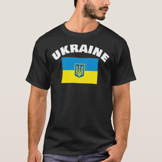 T-shirt Drapeau ukrainien avec Bouclier Tryzub (Devant)
