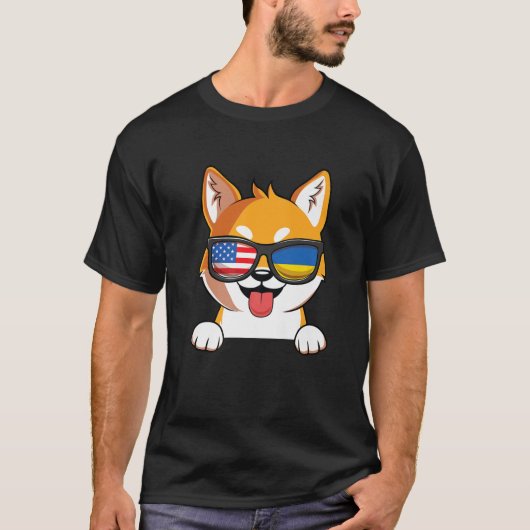 T-shirt Drapeau ukrainien Shiba Inu Dog Ukraine USA (Devant)
