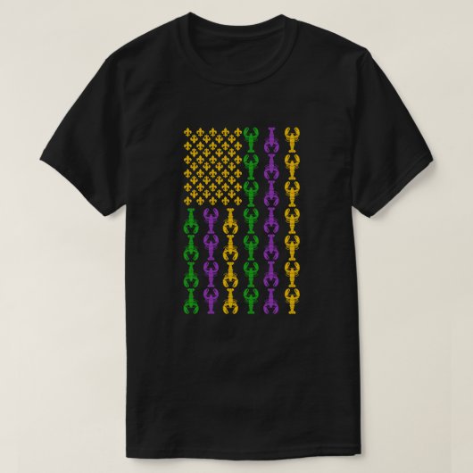 T-shirt Drapeau US Mardi Gras avec Fleur de Lis Crawfish (Design devant)